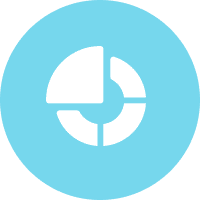 Group 4 White pie chart on blue circle background.
