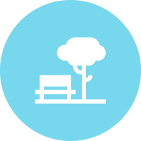 Group 5 Park bench and tree icon on blue background.