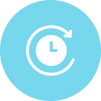 Group 7 Clock icon with circular arrow on blue.