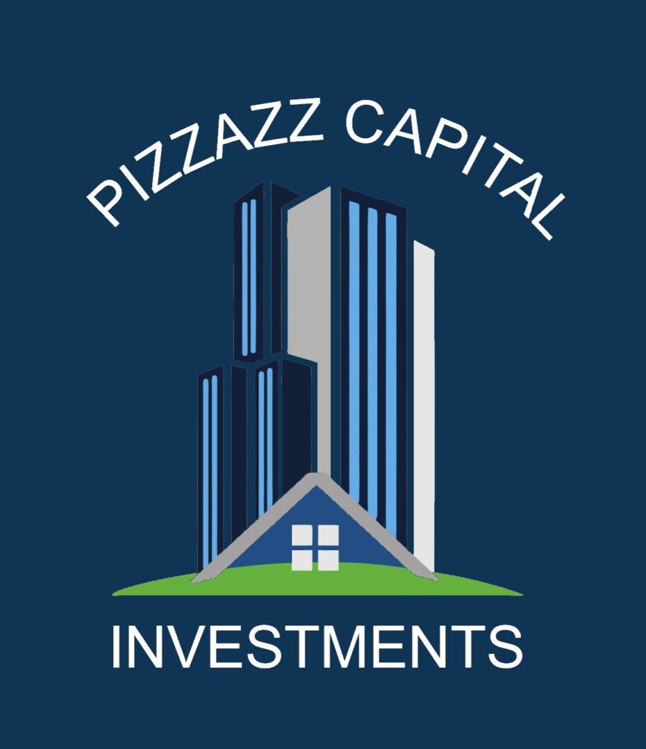 A logo of a building with the word " pizzazz capital investments ".